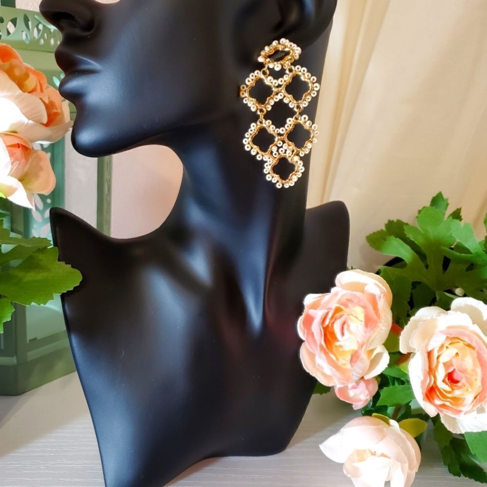 Taupe Seed Bead Flower Earrings